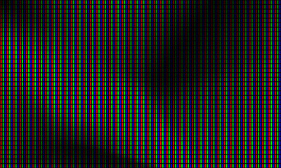 RGB pixel screen. LED display pattern with colored dots. Pixel grid for electronic screens, media panels, and modern display technology. Vector illustration.