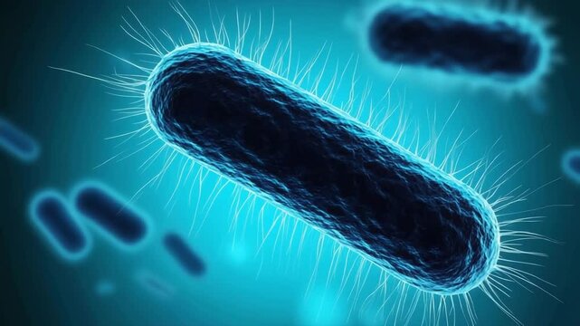 3D Microscopic Bacteria Rotating Seamlessly on Dark Background