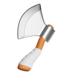 3d axe with orange handle and silver blade on transparent background