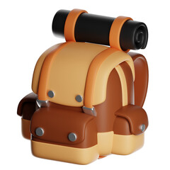 3d backpack with sleeping bag ready for camping adventure on transparent background