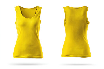 Vibrant yellow shirt, both front and back, exudes sunny confidence
