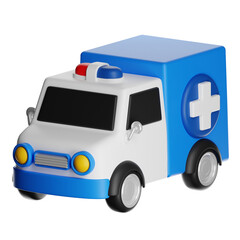 3d ambulance cartoon delivering first aid on transparent background