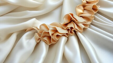 Elegant draped fabric with beige ruffled trim