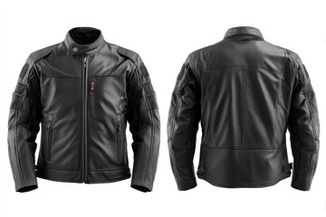Leather jacket presented, showcasing its padded, durable style