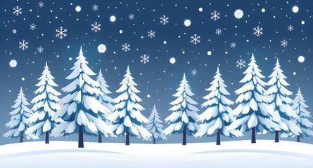 Obraz premium Winter forest landscape, Snowy forest scene, Snow-covered trees, Frosty woodland, Winter woods, Snow forest background, Winter pine forest, Winter nature landscape, Frozen forest view, Snowy trees lan