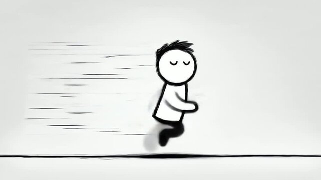 Cartoon of stick figure running with speed lines set against a white background