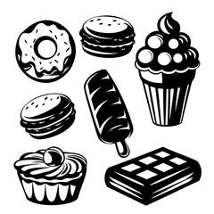 Sweet treats collection black and white icons