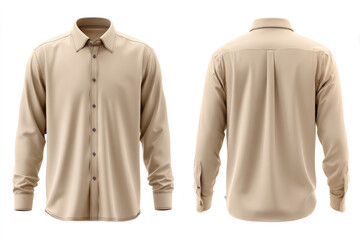 Beige shirt displays clean, confident style with front and back views