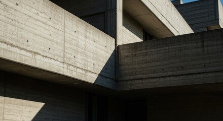 Brutalist concrete structure shadow play