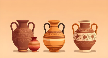 Pottery set vector, Ceramic pots illustration, Clay pottery icons, Handmade pottery clipart, Traditional pottery vector, Set of clay jars, Decorative pottery art, Pottery collection vector, Rustic pot