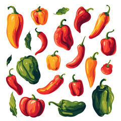 Red, green and yellow peppers