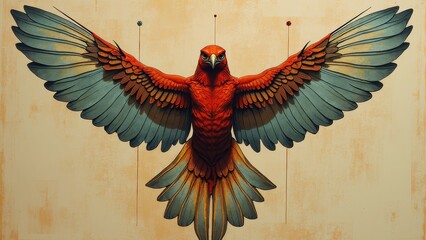 Artistic painting of flying birds spreading their wings