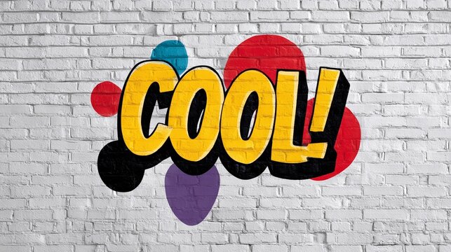 Colorful graffiti of the word cool on a white brick wall. The word cool is written in a bold and colorful font. The graffiti is vibrant and eye-catching, conveying a sense of fun and energy - Powered by Adobe