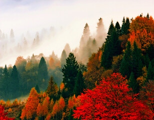 incredible autumn view, wonderful mountains scene, Carpathian mountains, place between Skole and...