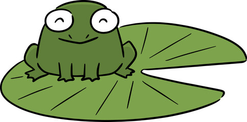 Illustration of frog on lotus leaf

