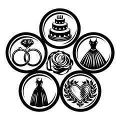 Wedding symbols black and white illustration