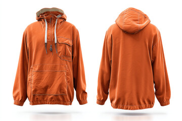 Orange anorak jacket showcases modern style with its large front pocket