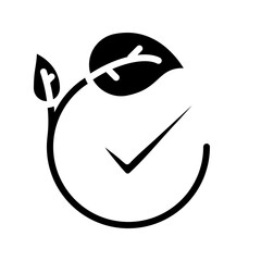An ecology tick glyph icon, suitable for eco approval apps or sustainability interfaces