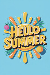 Bright and Cheerful Summer Greeting with Vibrant Sun and Tropical Elements