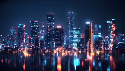 Fototapeta premium Futuristic Cityscape at Night With Glowing Lights, Representing Urban Development and Infrastructure Investment for Economic Growth and Technological Advancement