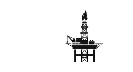 Offshore Oil Rig Silhouette with Flame Production