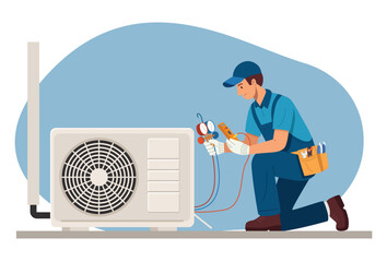 HVAC Technician Servicing an Outdoor Unit