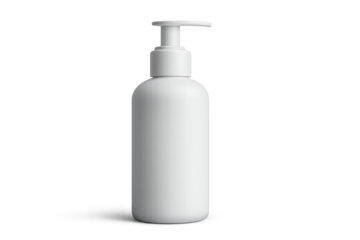 White pump bottle mockup on transparent background, concept for cosmetic product packaging design