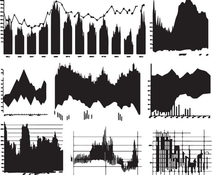 Black and White Abstract Data Visualizations: Collection of Charts and Graphs in a Minimalist Style for Data Analysis and Presentation