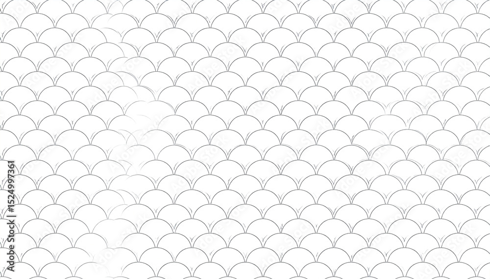 Poster seamless pattern of delicate, overlapping grayscale semicircles resembling fish scales or wave-like 