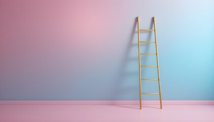 Gold Ladder Against Pastel Pink and Blue Gradient Wall
