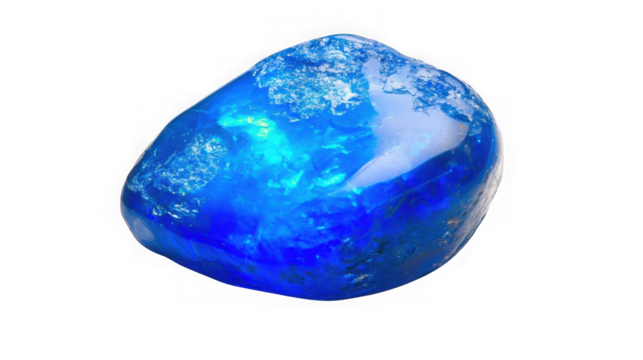 Vibrant blue opal gemstone polished tumbled stone isolated on transparent background