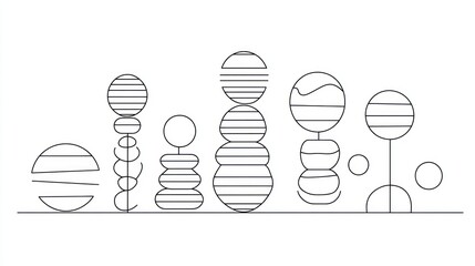 Abstract line art of stylized, vertically-stacked circles and orbs