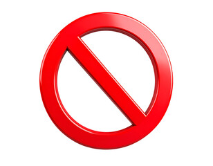 Fototapeta premium 3D Prohibition Sign with Glossy Red Surface and Soft Shadows, isolated on white background