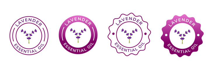 lavender essential oil label white and violet color. natural ingredient for cosmetic or beauty product.