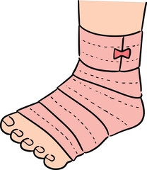 Illustration of foot covered by medical bandage
