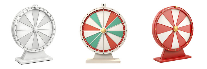 Set For Three colorful prize wheels isolated on transparent background
