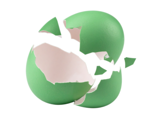 Time-Lapse Inspired Cracked Green Eggshell with Fading Shadow Trails, isolated on transparent background