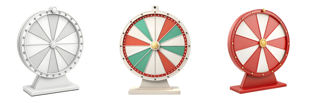 Set For Three colorful prize wheels isolated on transparent background