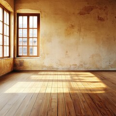 Sunlit empty room with aged walls and wooden floor (6)