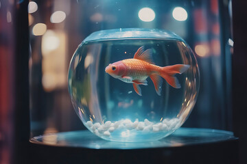 Bold Goldfish Leaping Between Glass Bowls Symbolizing Change and Growth