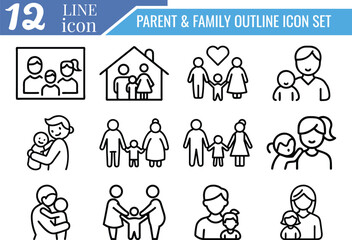 Parent & Family Outline Icon Set – Minimal Vector Line Icons for Parenting, Family Life, and Childcare