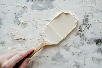 Skilled Hand Removing Old Plaster with Metal Spatula on Wall