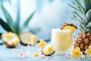 Refreshing Pina Colada Cocktail with Pineapple Garnish on White Background