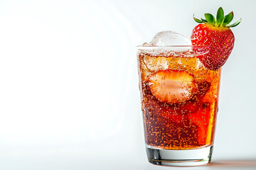 Vibrant Red Strawberry Cocktail on Clean White Background
