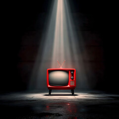 Vintage Red Television Under Dramatic Spotlight