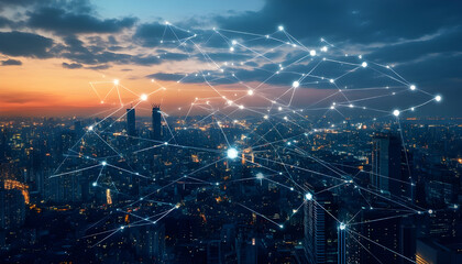 Global Communication Network city architecture cityscape.