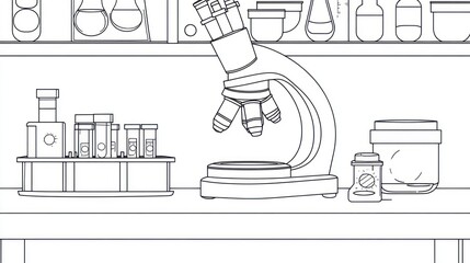 Fototapeta premium Lab bench with microscope and test tubes