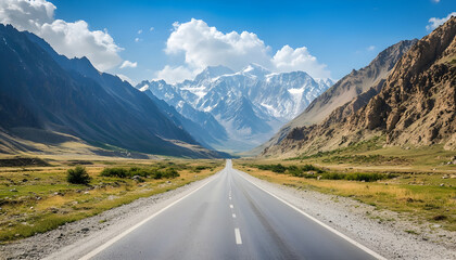 Naklejka premium Scenic asphalt highway amidst high desert mountains