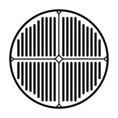 Sewer cover illustration in black and white style with circular shape and lined pattern