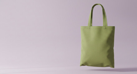 Floating Tote Bag Mockup – Green Canvas Bag Isolated with Soft Lighting